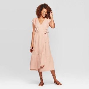 V Neck Wrap Dress Blush